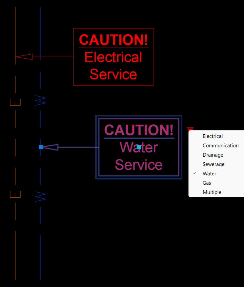 Custom Dynamic Block, 7 in 1 Custom Dynamic Block for Caution Note setup with visibility states for 7 different views in a single block.